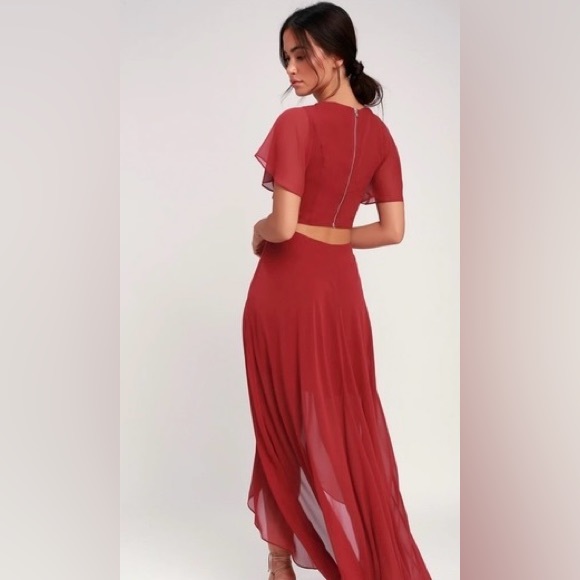 Lulus Ali and Jay Bohemian Rhapsody Brick Red Cutout High-Low Dress size M - Picture 13 of 14